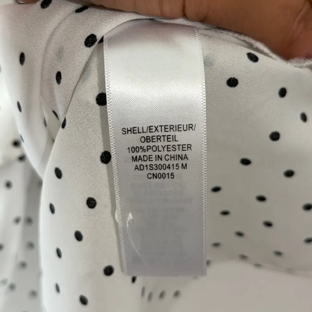 Adrianna Papell Wrap Blouse Womens XL White Black Polka Dots V-Neck Long Sleeve - Picture 5 of 7